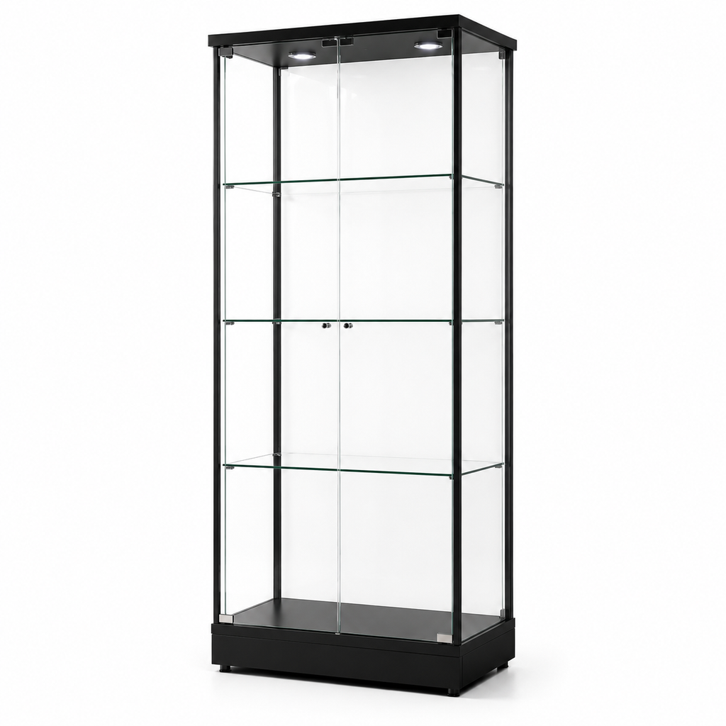 Meuble Vitrine Collector LED – Verre & Métal Noir 163 cm