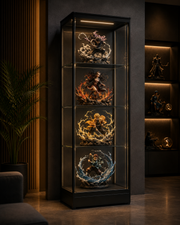 Meuble Vitrine Collector LED – Verre & Métal Noir 163 cm