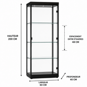 Meuble Vitrine Collector LED – Verre & Métal Noir 163 cm
