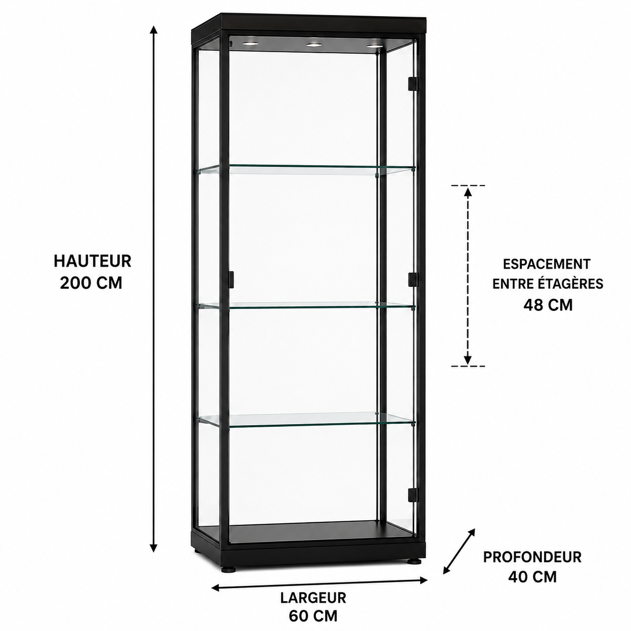 Meuble Vitrine Collector LED – Verre & Métal Noir 163 cm